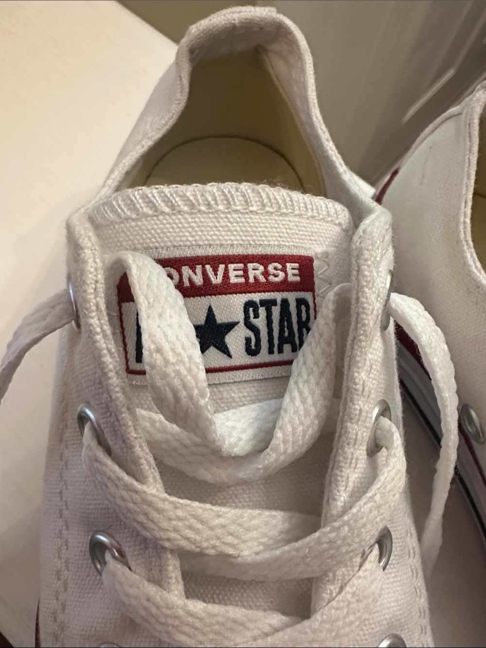 Converse White Canvas Kids Sneakers with Red Trim - Picture 3 of 6